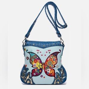 Butterfly Western Hand Tooled Vegan Crossbody Bag Boho Conceal Carry Purse New